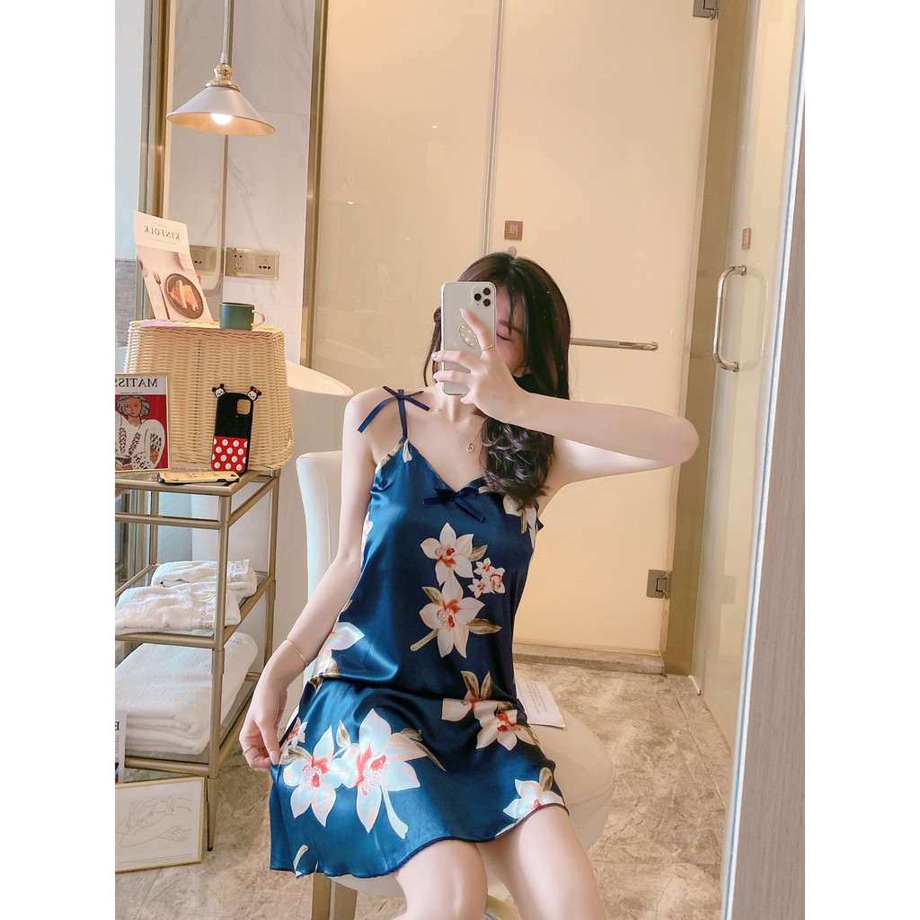Váy ngủ 2 dây lụa dễ thương dành cho nữ mùa hè,đầm ngủ lụa 2 dây hàng Quảng Châu | BigBuy360 - bigbuy360.vn