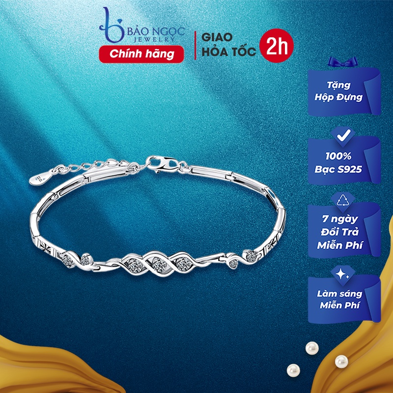 Lắc Tay Bạc Ý S925 Thiết Kế Lượn Sóng Đính Đá Thời Trang BNLT-05 Bảo Ngọc Jewelry