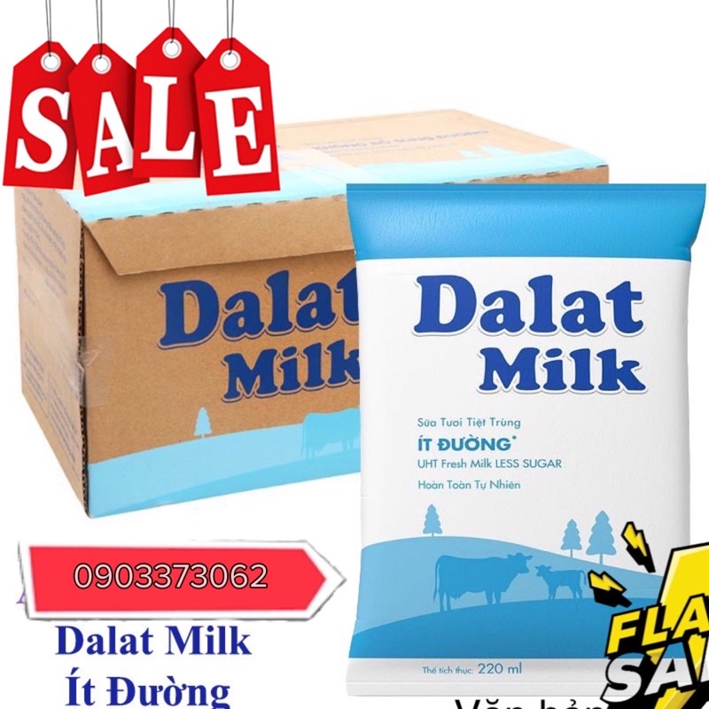 Dalatmilk bịch ít đường 220ml TẶNG 4 HỘP NHỰA 750ml hokkaido