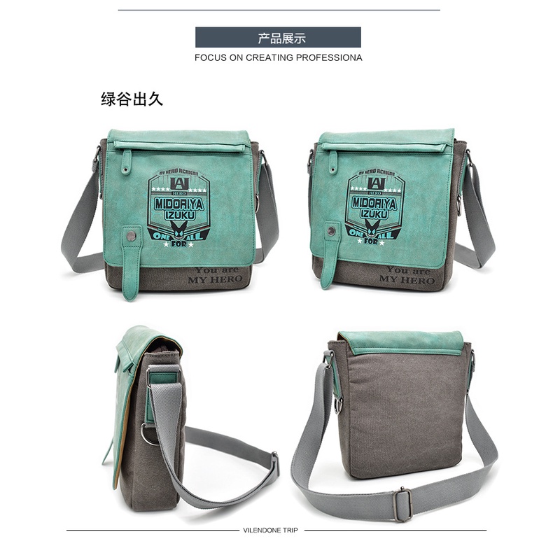 Túi đeo chéo vải canvas in hoạt hình Anime Demon Slayer Attack on Titan Naruto cá tính cho học sinh