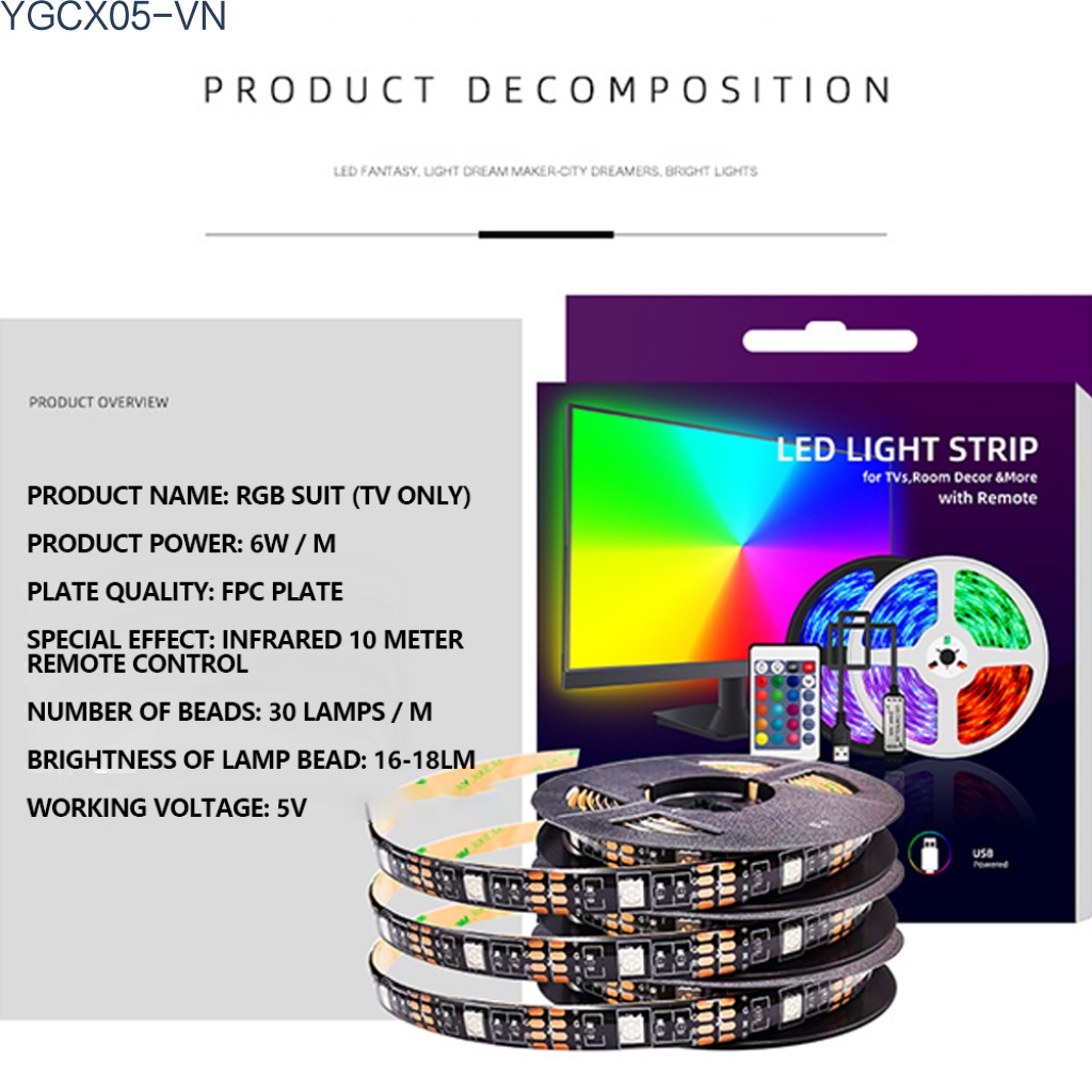 Dải Đèn Led Rgb5050 Chống Nước Linh Hoạt Cho Tv Laptop Pc + Điều Khiển | BigBuy360 - bigbuy360.vn