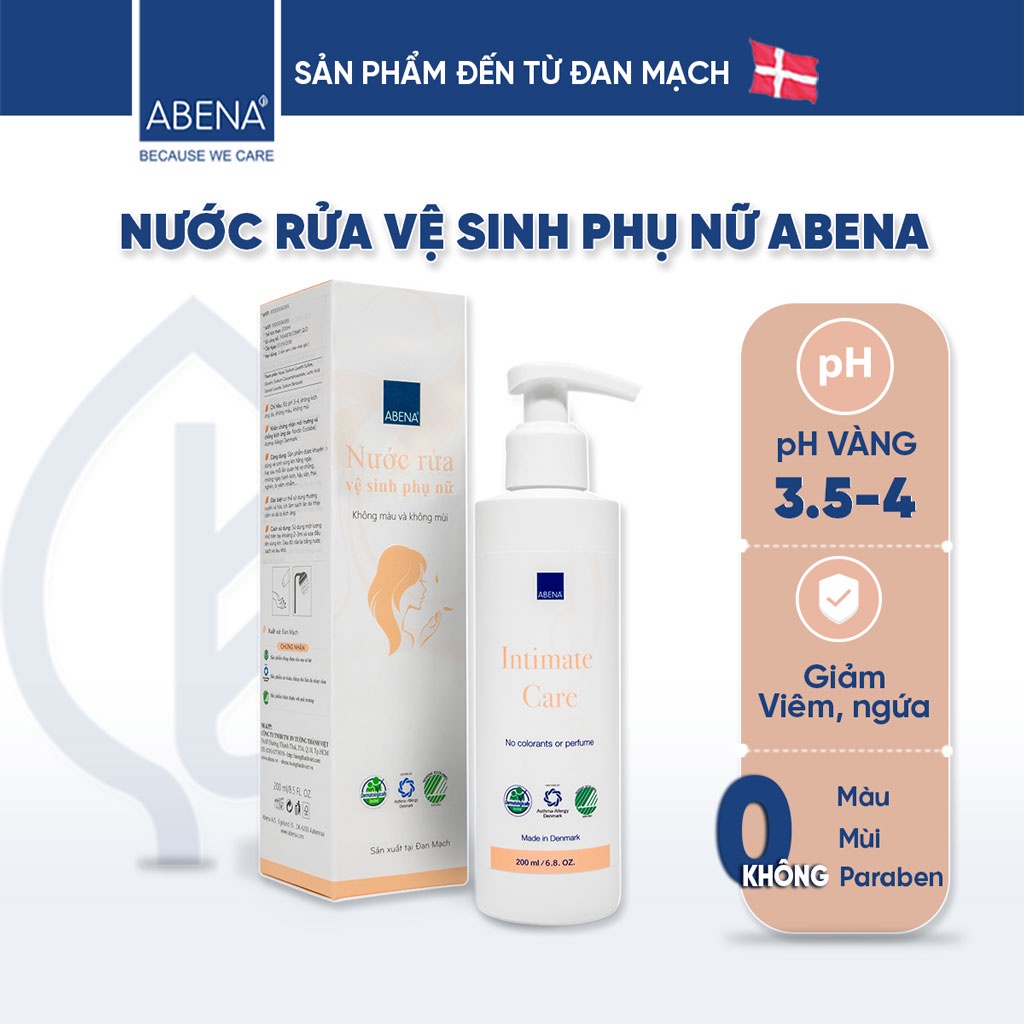 Dung dịch vệ sinh phụ nữ Abena Intimate Care 200ml cân bằng pH bảo vệ vùng kín, giảm viêm ngứa nhập khẩu Đan Mạch