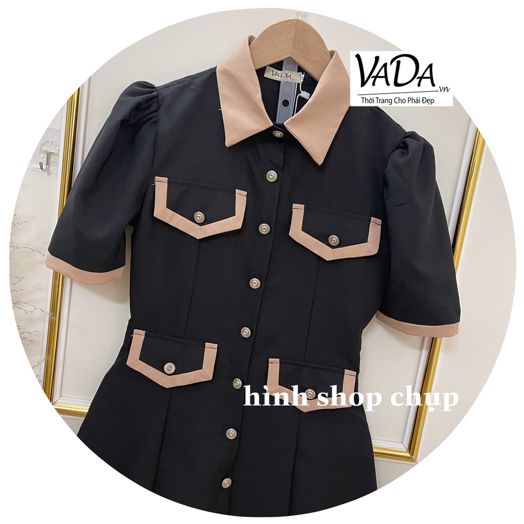 Đầm xòe dạo phố, dự tiệc cổ sơ mi phối màu hàng nút xinh xắn -Thời Trang VADA (VD323) | BigBuy360 - bigbuy360.vn
