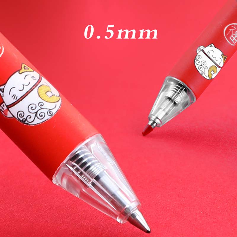 Bút bi mực đen ngòi 0.5mm họa tiết chú mèo may mắn dễ thương