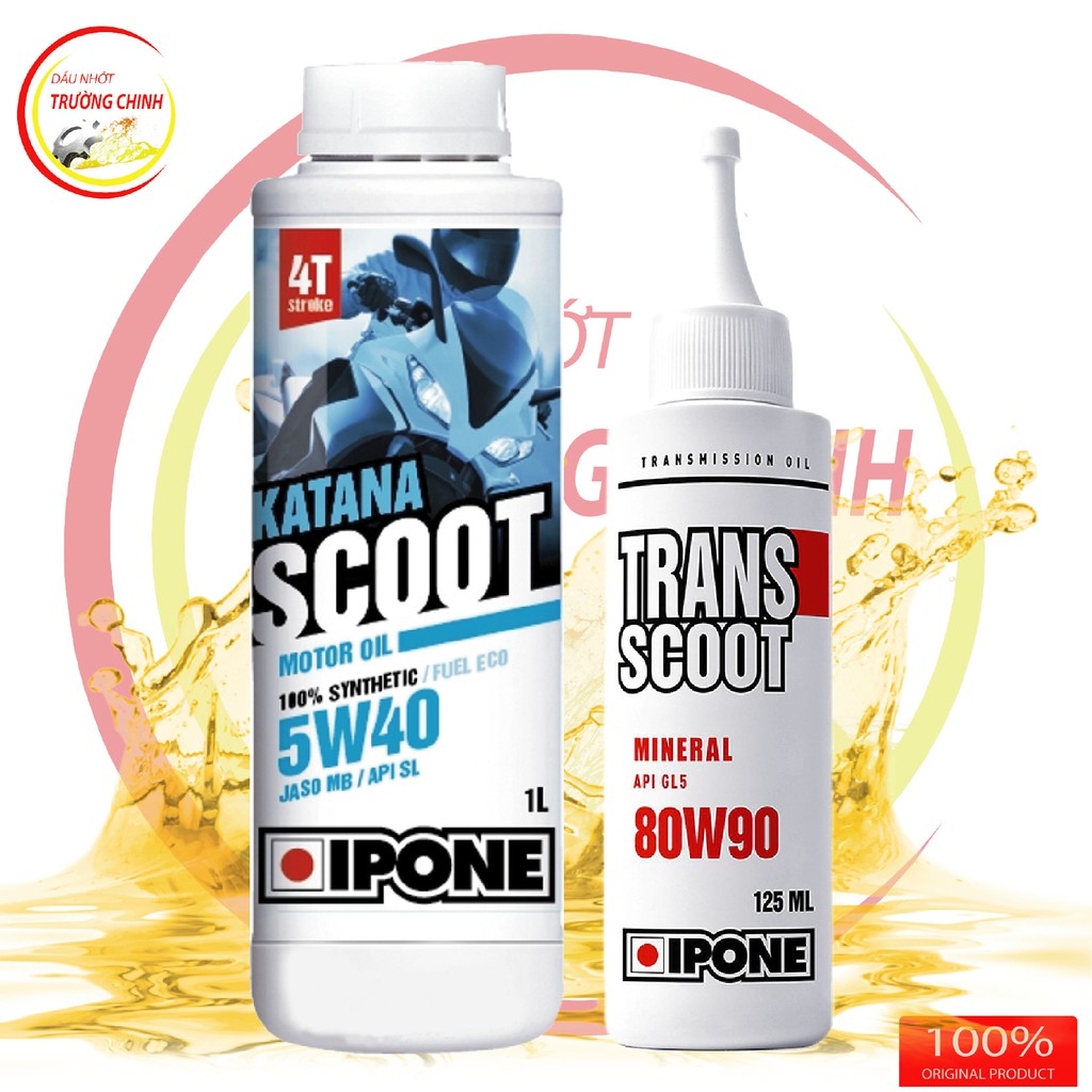 Combo Nhớt tổng hợp 4T Scooter Ipone Katana Scoot 5W-40 1L và hộp số 125ML