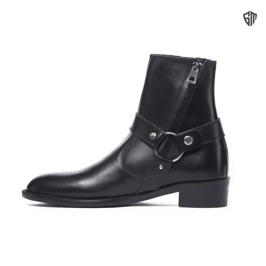 Giầy nam Harness boot khóa zip chất liệu da trơn độ bóng nhẹ nguyên tấm thời trang