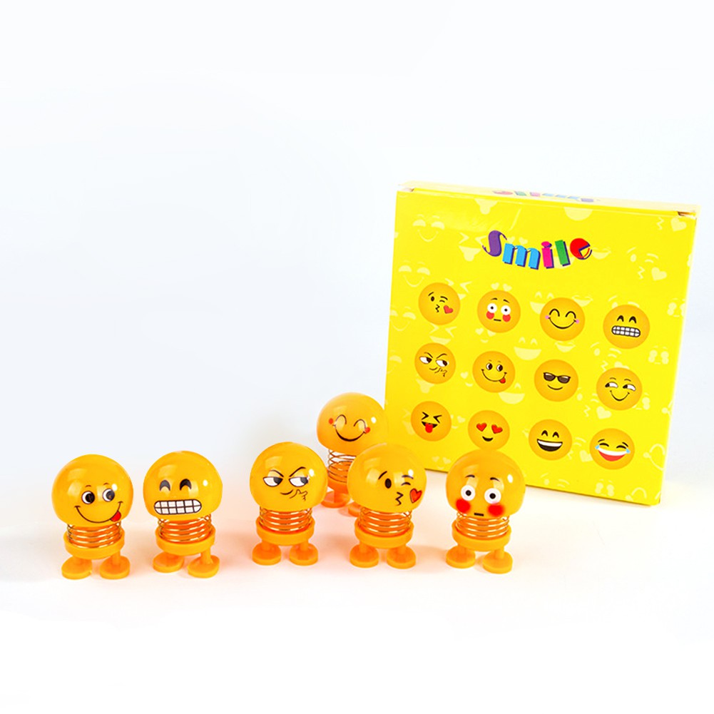 Bộ 6 con búp bê lắc đầu hình biểu tượng cảm xúc vui nhộn cho xe hơi