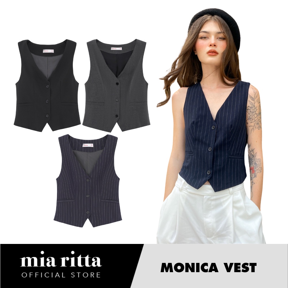 Áo vest gile kèm dây điều chỉnh giả túi phong cách menswear Mia Ritta Monica Vest A2128