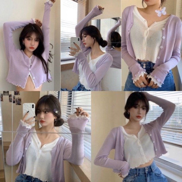 Áo Kiểu tay dài croptop Joyce Top Ulzzang gồm 2 lớp áo mặc được 2 kiểu style hàn xẻng from chuẩn dễ mix