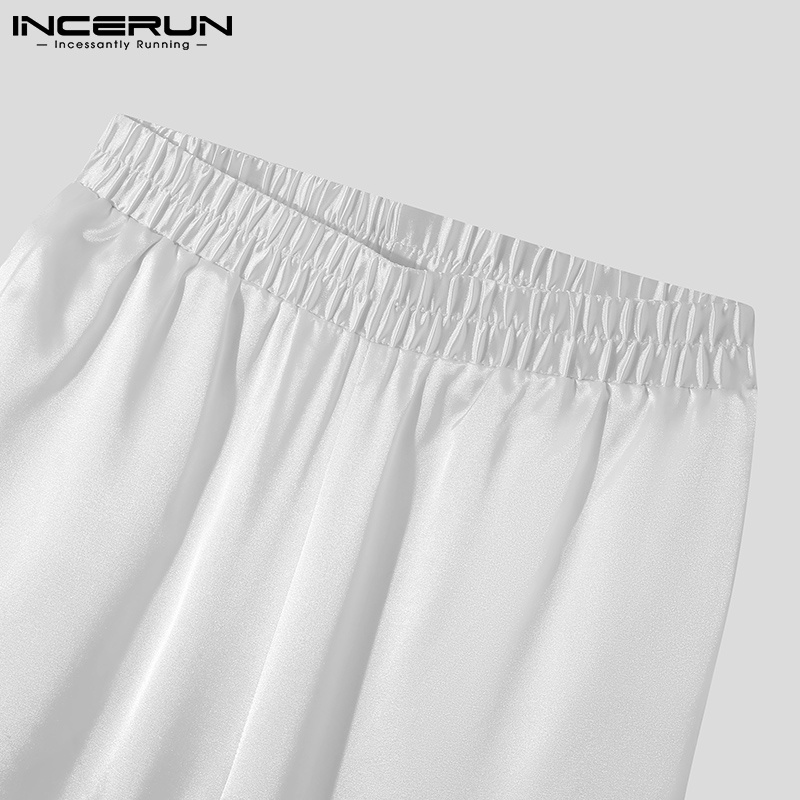 Quần dài INCERUN lưng cao ống rộng màu trơn co giãn thời trang thích hợp cho nam