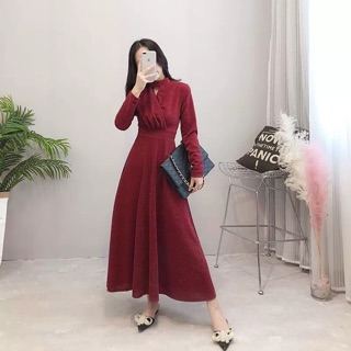 Váy len set bộ đỏ