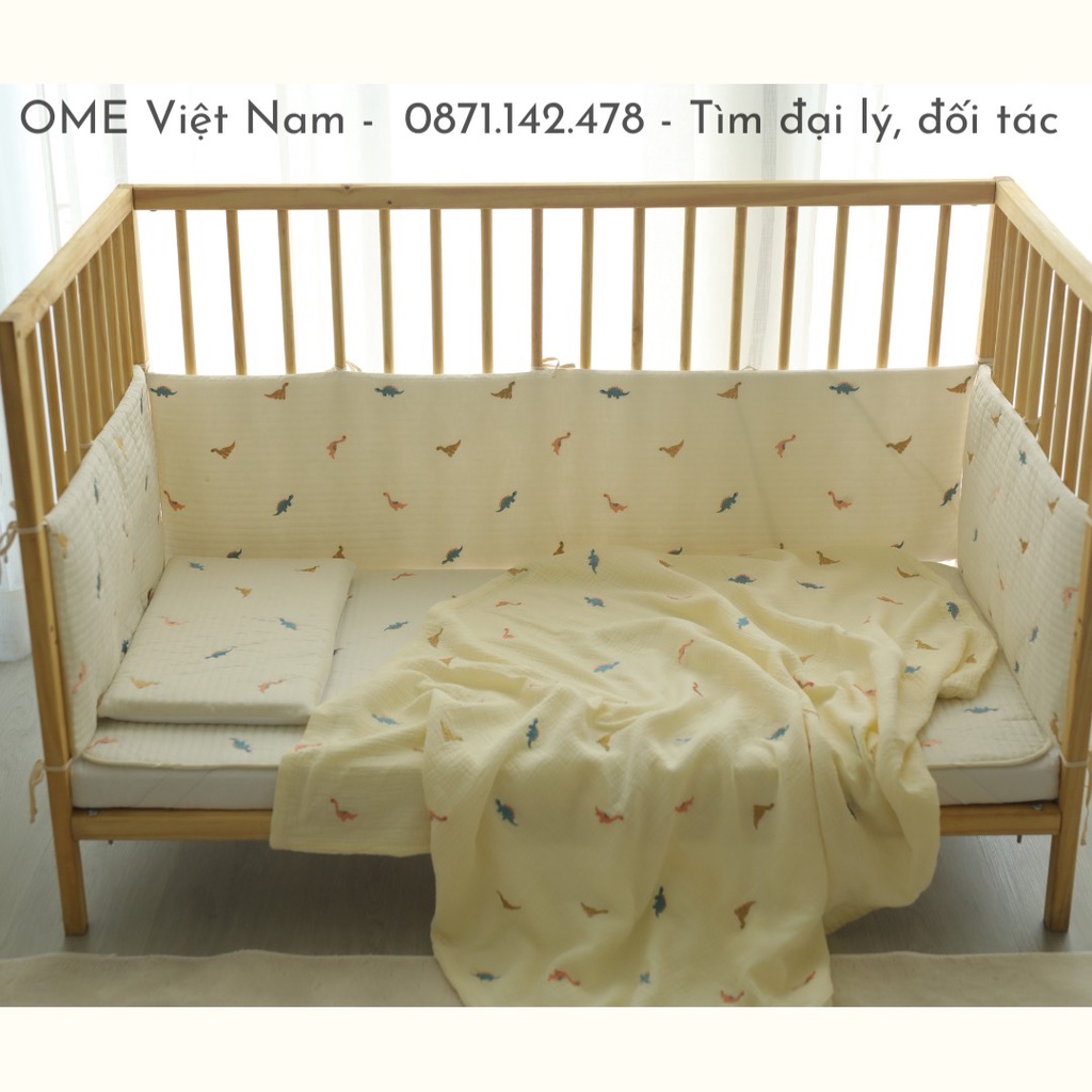 Quây cũi vải cotton Hàn chần bông thêu dùng cho lòng cũi 60x120cm OME