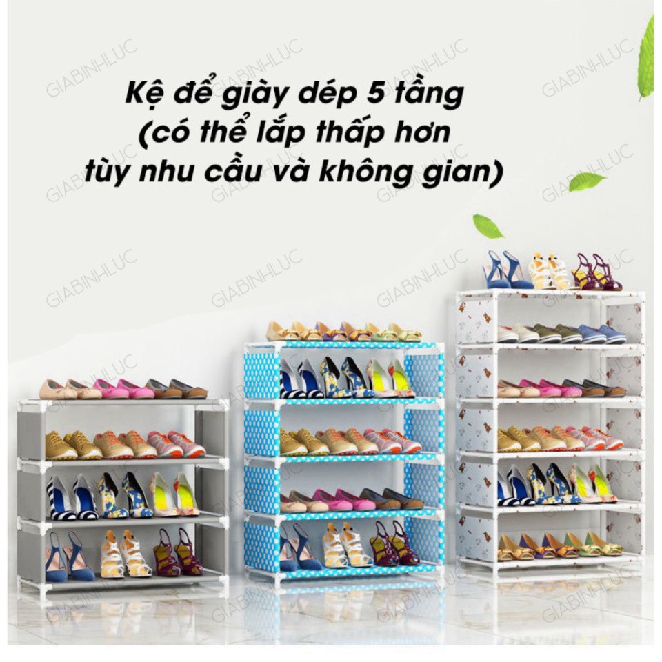 Kệ giày dép inox cao cấp mẫu mới Kệ giày inox 5 tầng có lớp lót bằng vải bạt