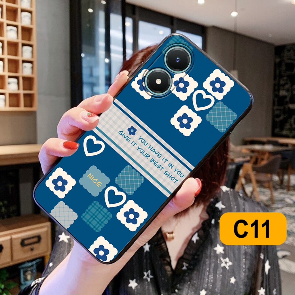 Ốp lưng Vivo Y02s in hoạ tiết caro trái tim đen trắng, gấu bear cute đáng yêu