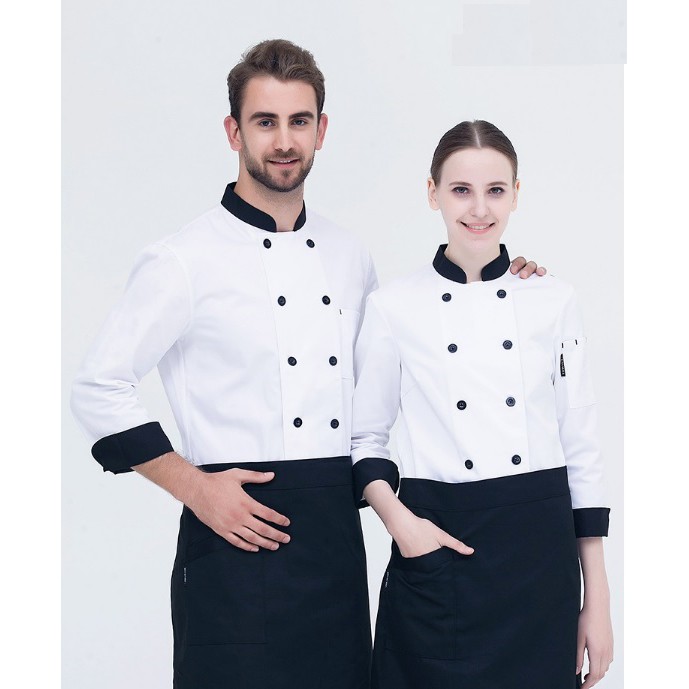 Áo bếp dài tay trắng viền đen