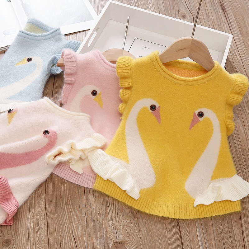 Áo len lông bé gái đôi thiên nga siêu xinh size 7-17kg (HÀNG QCCC) AL36