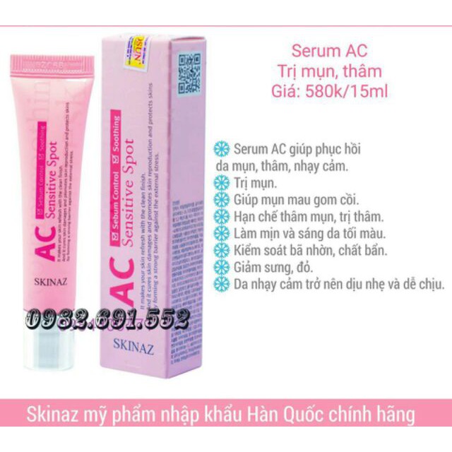 Kem dưỡng da mụn AC Sensitive Spot Skinaz Hàn Quốc