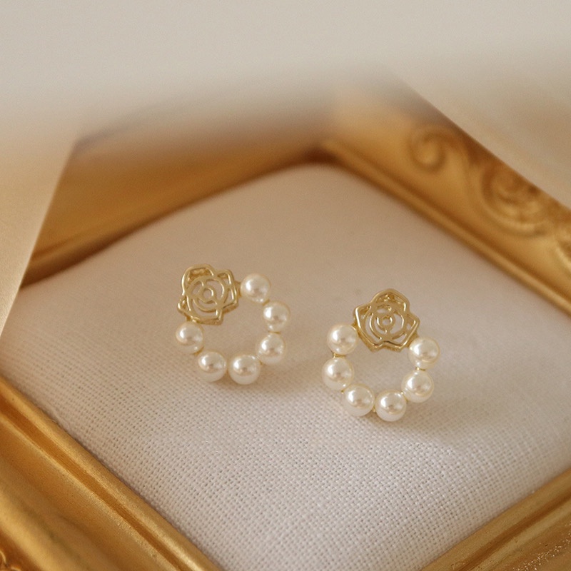 Khuyên tai hoa hồng ngọc s925