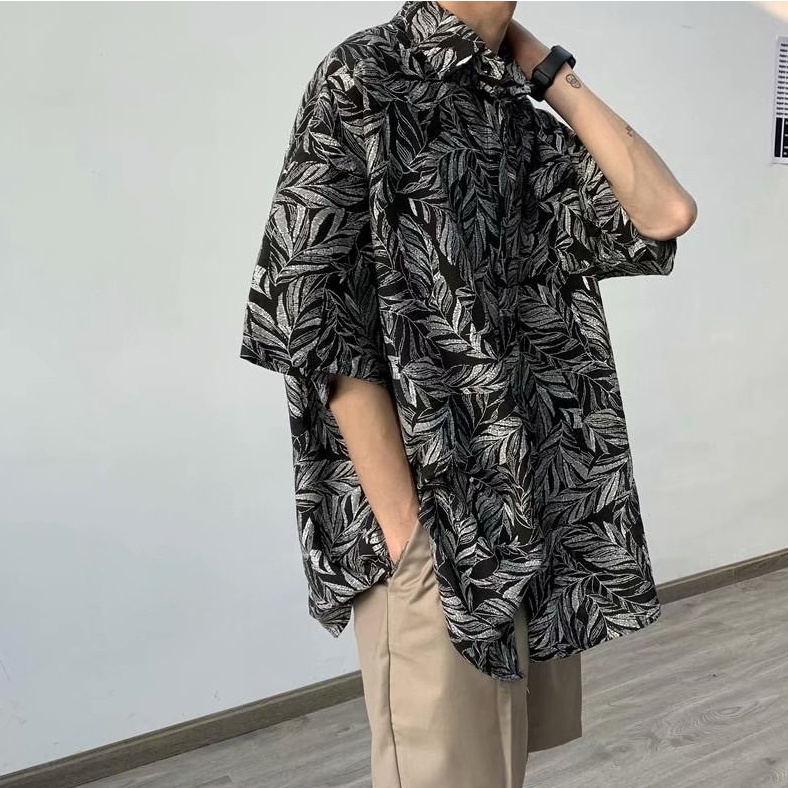 retro áo phông unisex simple áo sơ mi nam from rộng ifashion phong cách Hàn Quốc áo sơ mi unisex streetwear lụa áo sơ mi hoạ tiết nam