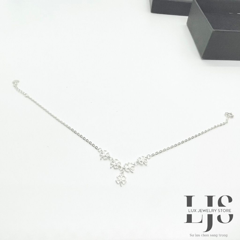 Lắc chân nữ bạc 925 Lux Jewelry, vòng chân bạc cỏ 4 lá may mắn xinh xẻo - LUX973