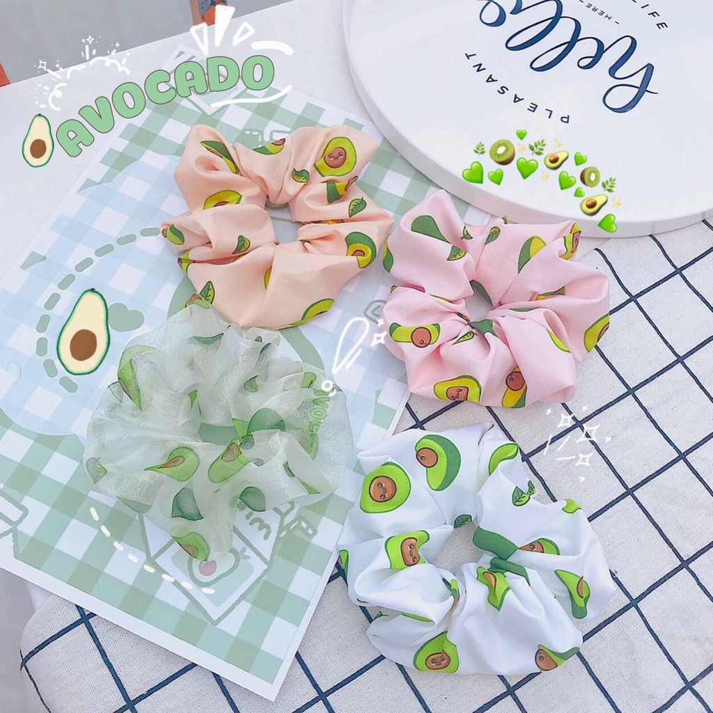 Dây cột tóc vải scrunchies quả bơ, đồ buộc tóc crunchies avocado phụ kiện tóc