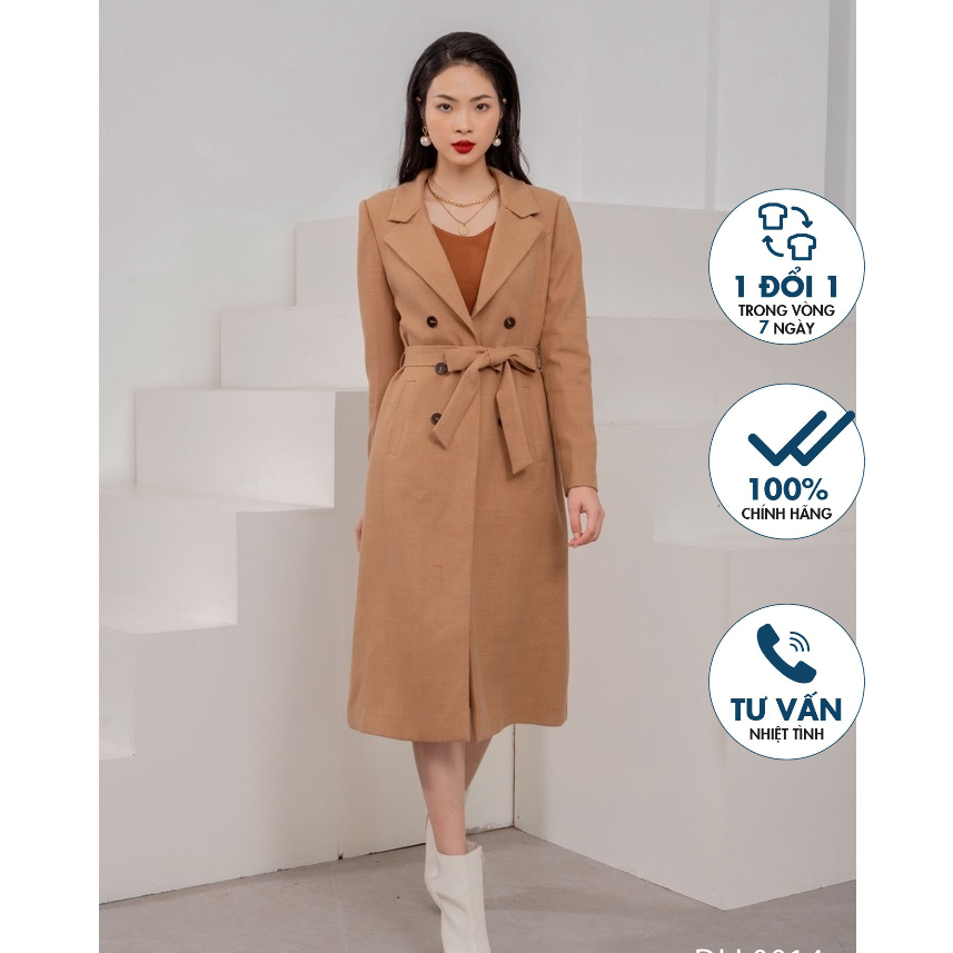 Áo khoác dạ cổ bẻ túi 2 bên kèm đai eo rời Emspo AKL0294