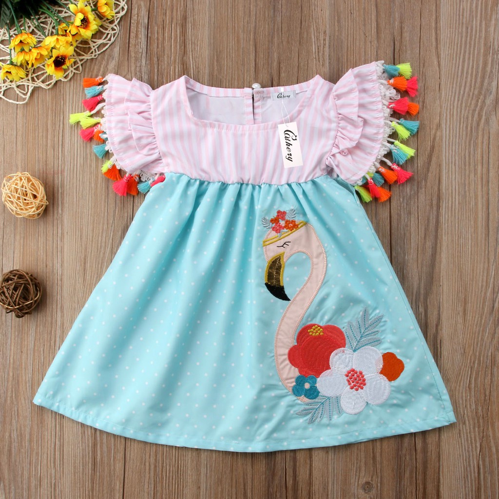 ❤XZQ-Summer Toddler Kids Baby Girl Cartoon Flamingo Summer Casual Dress Sundres Clothes