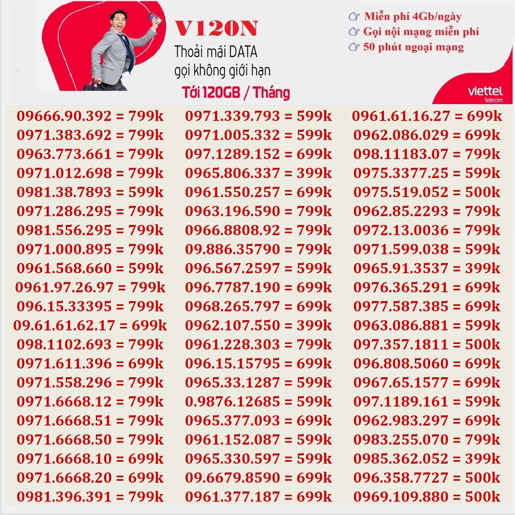 [Xả Kho] Sim Viettel V120N Số Đẹp Đầu 09 Giá Rẻ