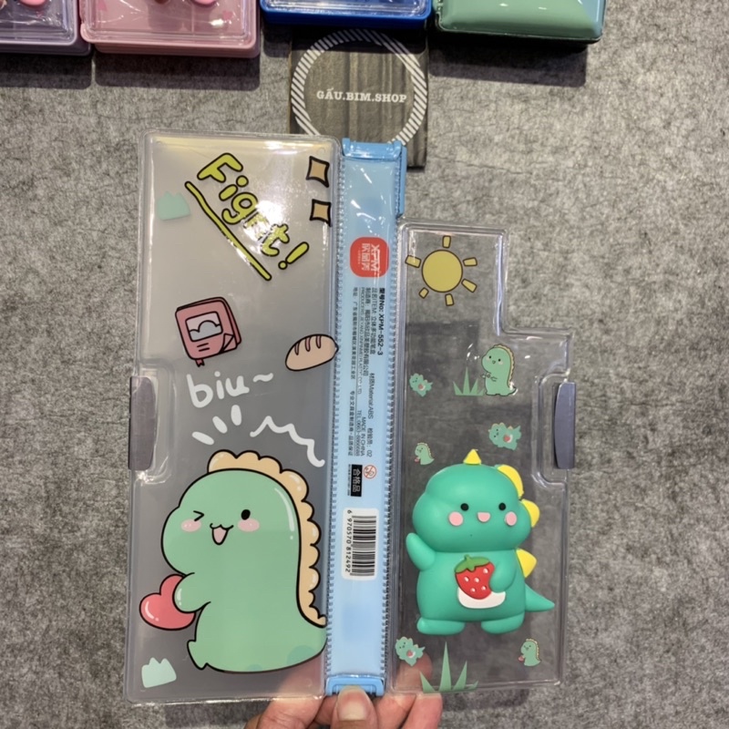 Hộp bút nhựa 2 mặt hình thú Silicon nổi 3D