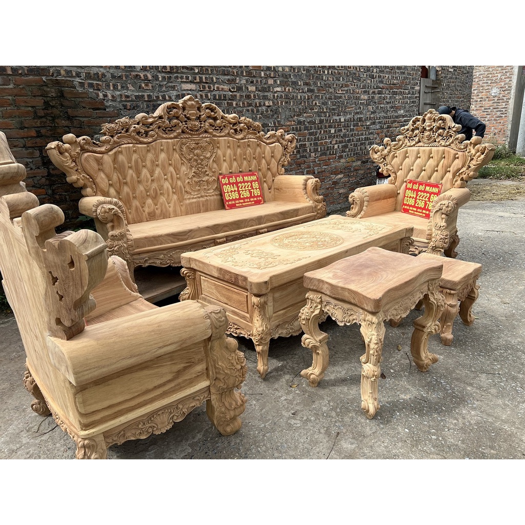 Bộ bàn ghế hoàng gia nguyên khối gỗ gõ đỏ