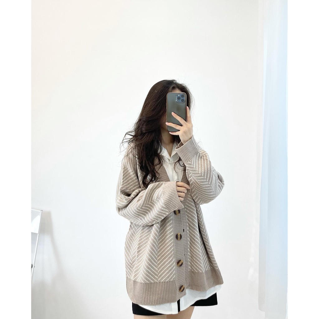 (FREESHIP) Áo len cardigan kẻ sọc hàng quảng châu cao cấp