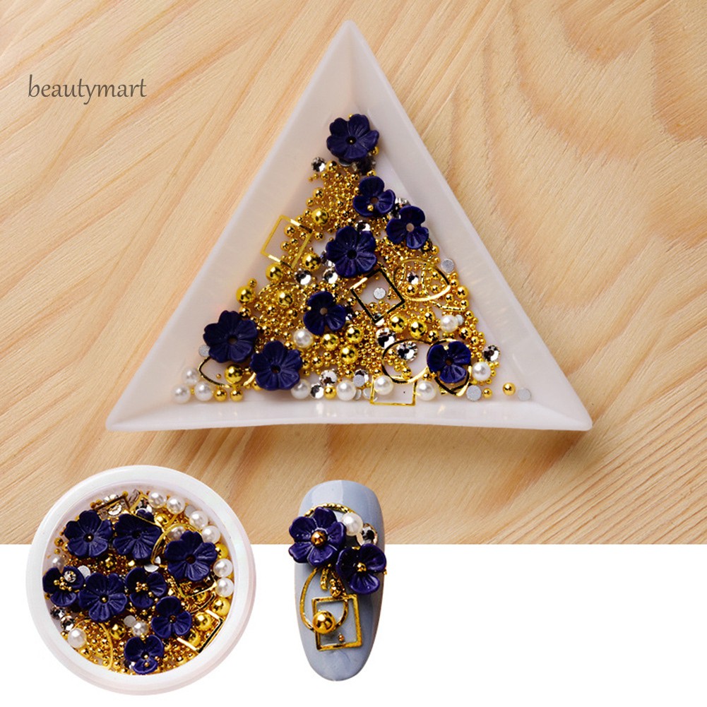 Hộp hoa/hạt hỗn hợp 3D đính trang trí móng tay lấp lánh ZJ