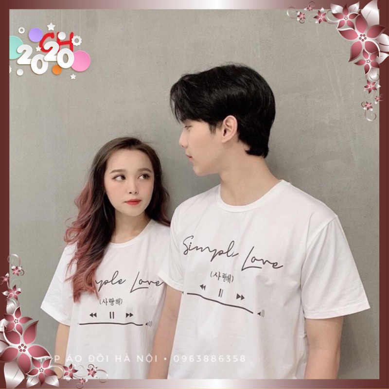 Combo 2 Chiếc Áo Thun Phông Cặp Đôi Nam Nữ Tình Yêu Siêu Xinh Cute Ngắn Tay Cổ Tròn Cotton Organic In Simple Love