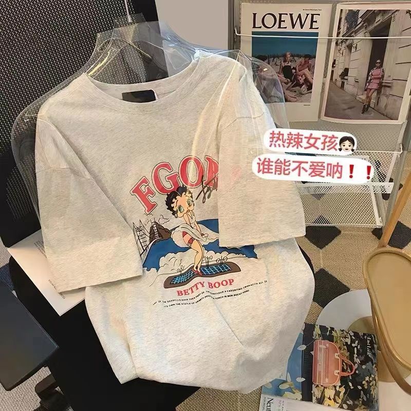 Áo thun nữ tay ngắn dáng rộng tin họa tiết thời trang phong cách 2022