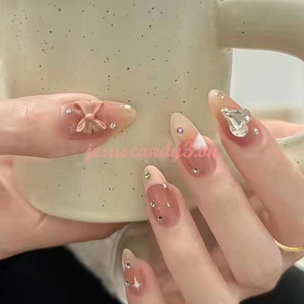 Bộ 24 Móng Tay Giả Đính Đá Trang Trí Nghệ Thuật Có Thể Tháo Rời