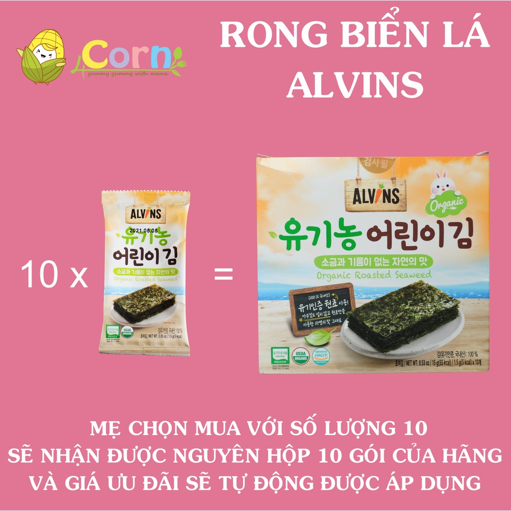 RONG BIỂN hữu cơ tách muối Alvins dạng lá - Cho bé 6m+