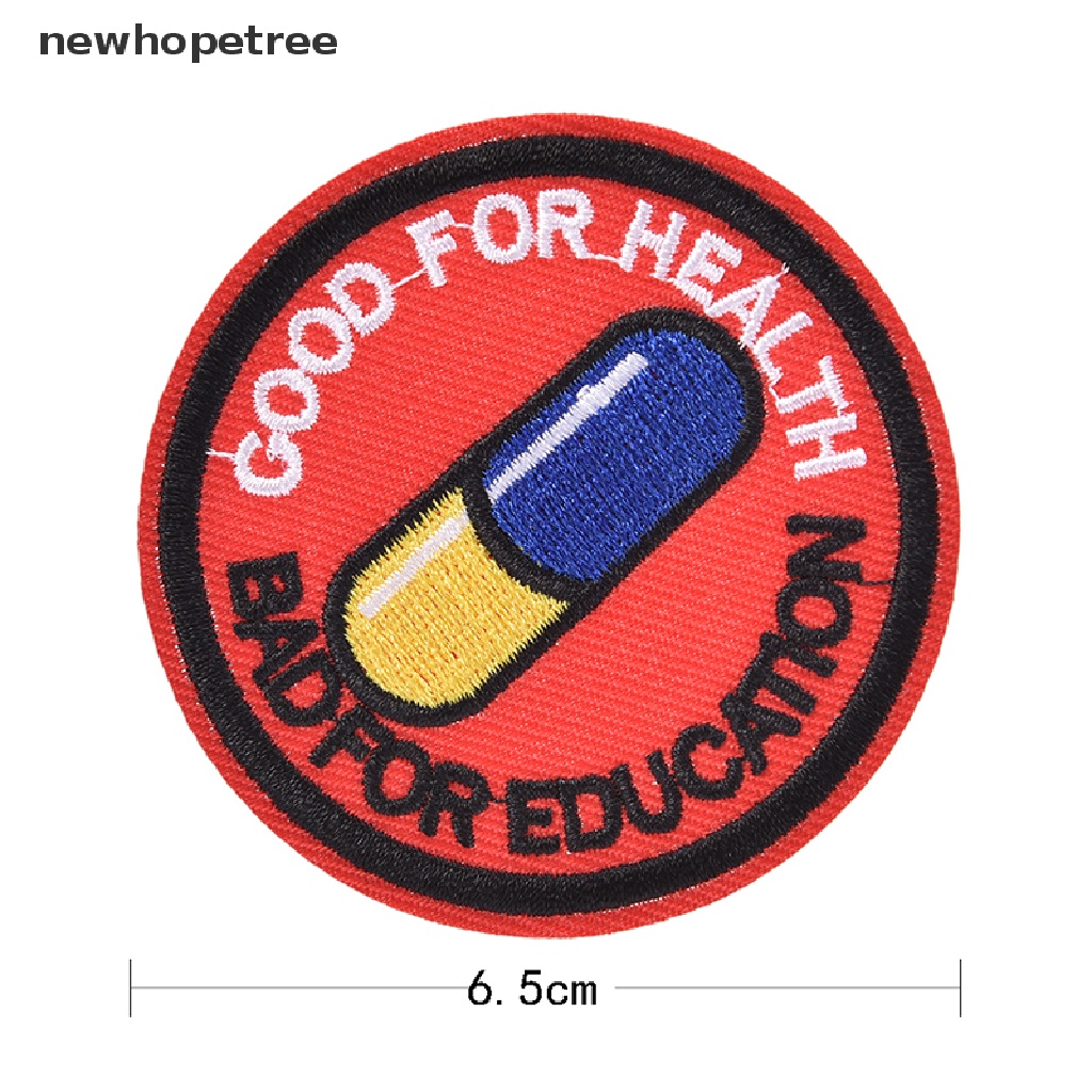 newhopetree japanese akira kaneda good for health, bad for education iron on patch  OIK