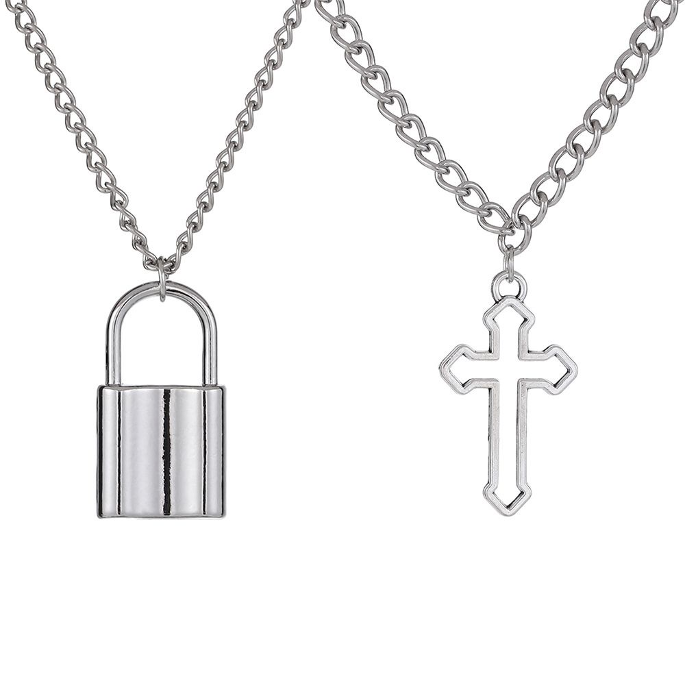 Vòng Cổ Choker Dây Dài Mặt Hình Chữ Thập Rỗng Màu Bạc Phong Cách Gothic Punk Đường Phố Vintage Cá Tính Cho Nam Và Nữ