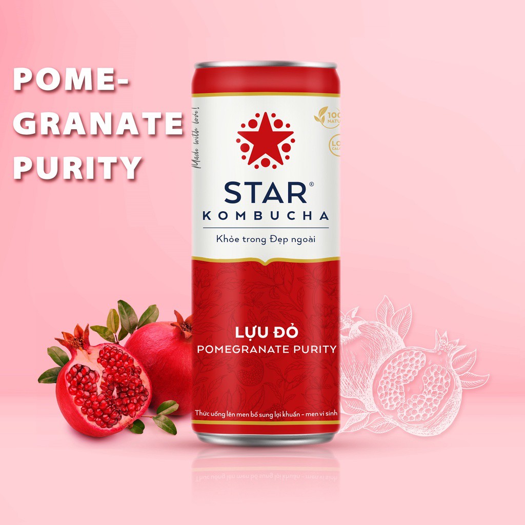 Combo 4 lon trà STAR KOMBUCHA mix vị - Beauty Pack (250ml/lon) - Trà lên men vi sinh chứa probiotics bảo vệ sức khoẻ