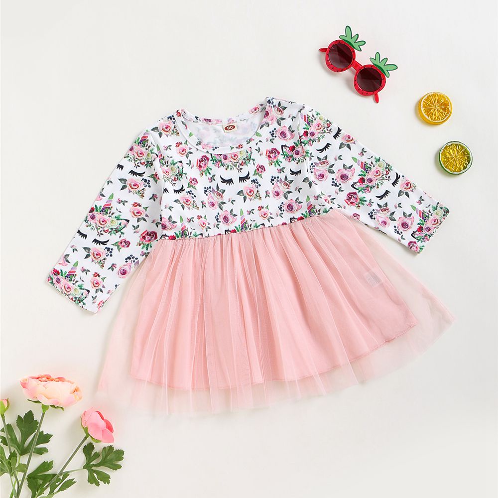 Đầm xòe MIKRDOO dáng chữ A tay dài hoạ tiết hoa nữ tính