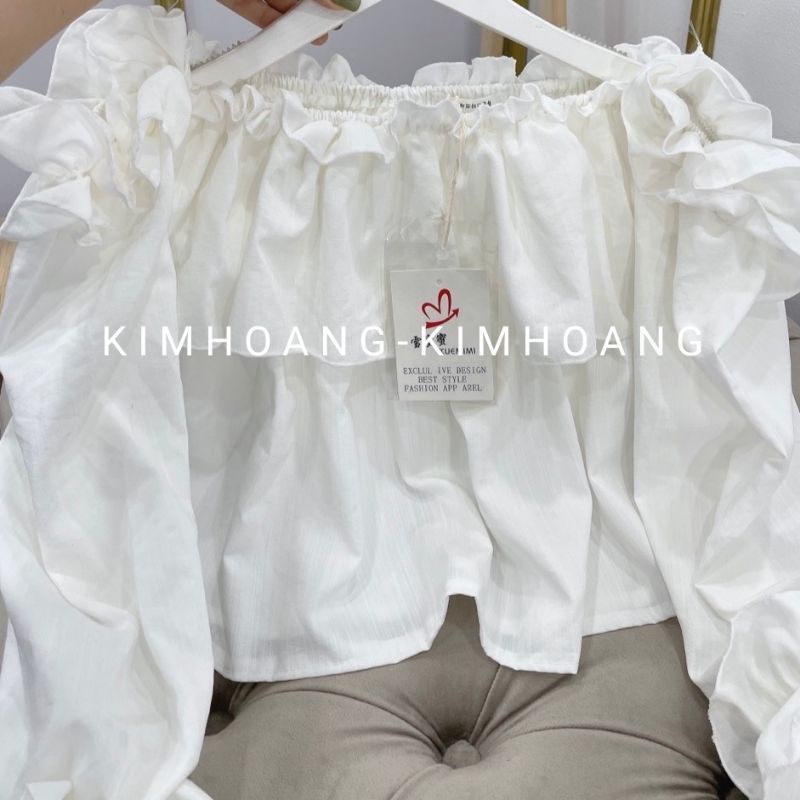 Áo hơt vai croptop tay bồng trễ vai bèo nhún - Áo thiết kế bánh bèo - Linen Top | BigBuy360 - bigbuy360.vn