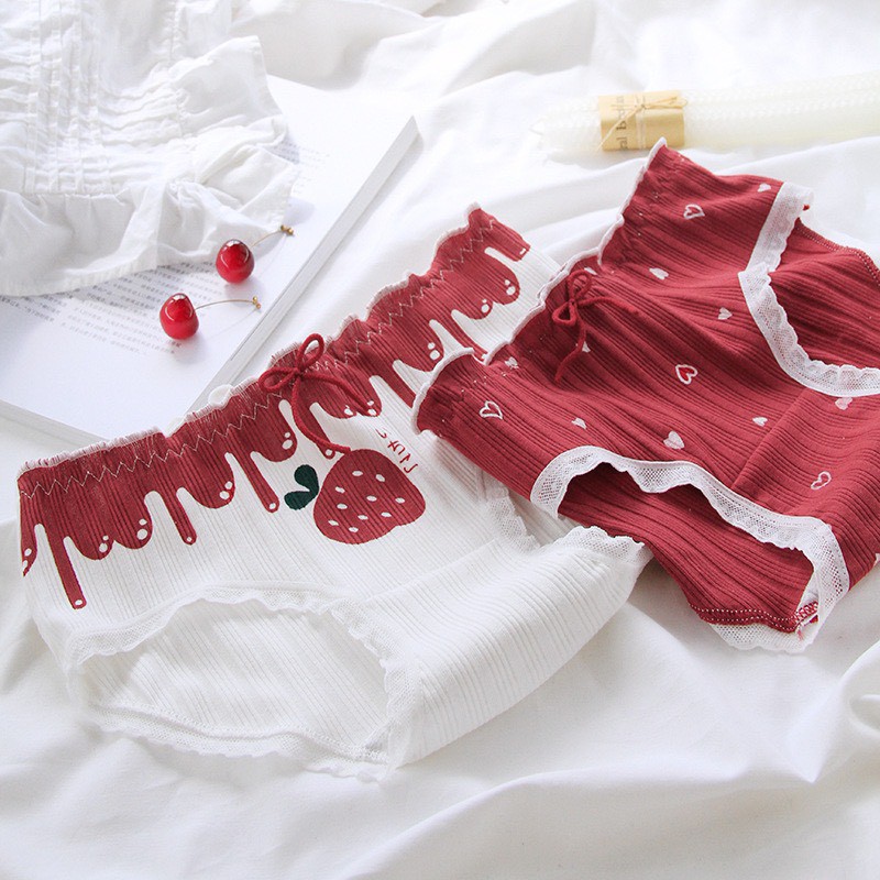 Quần Lót Nữ ❤️️FREESHIP❤️️ Quần Lót Nữ Cotton gân tăm Dâu tây đỏ chống viêm mềm mại sexy Set dâu đỏ trắng 2801 | BigBuy360 - bigbuy360.vn