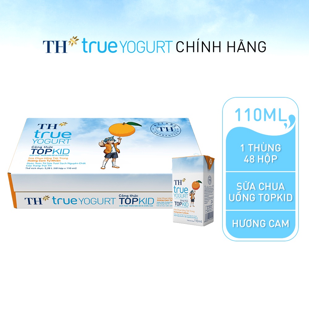 Thùng 48 hộp sữa chua uống tiệt trùng TOPKID hương cam tự nhiên TH True Yogurt 110ml (110ml x 48)