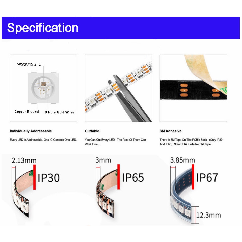 Dải đèn LED Ws2812B 5v Rgb Dc5V tiện dụng chất lượng cao