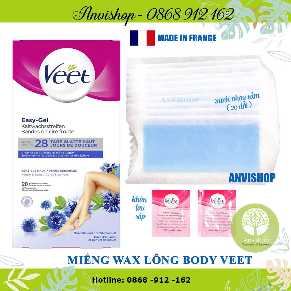 Miếng wax veet giúp wax lông chân, tẩy lông nách, tẩy lông Veet Body loại 20 dải sáp ANVISHOP