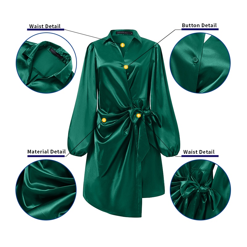 Đầm mini Zanzea vải satin tay phồng dáng ôm thời trang cho nữ