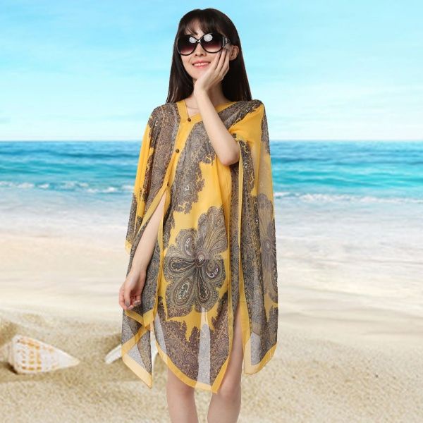 Khăn Choàng Đi Biển Kết Hợp Áo Đi Biển Cao Cấp, Dùng Choàng Ngoài Bikini, Khăn Có 4 Cúc, Vải Voan