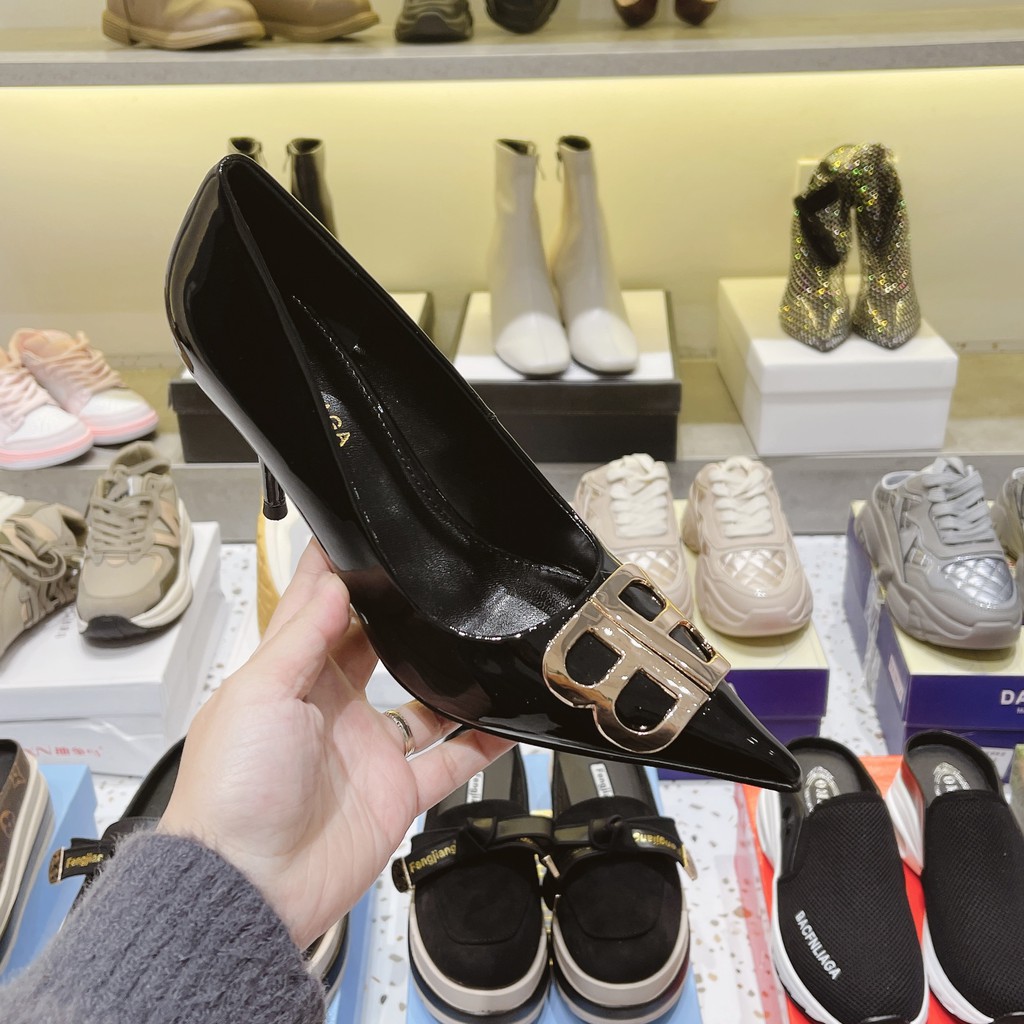 Giày cao gót bóng BB 7cm hàng super VIC fullbox về hai màu đen trắng