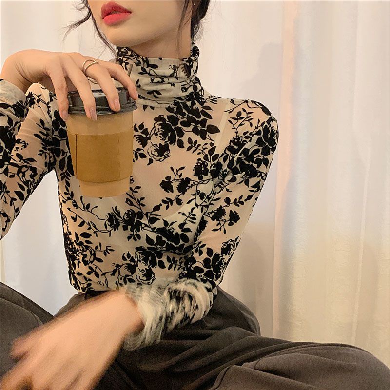 Áo Thun Tay Dài In Họa Tiết Hoa Hồng Phong Cách Retro