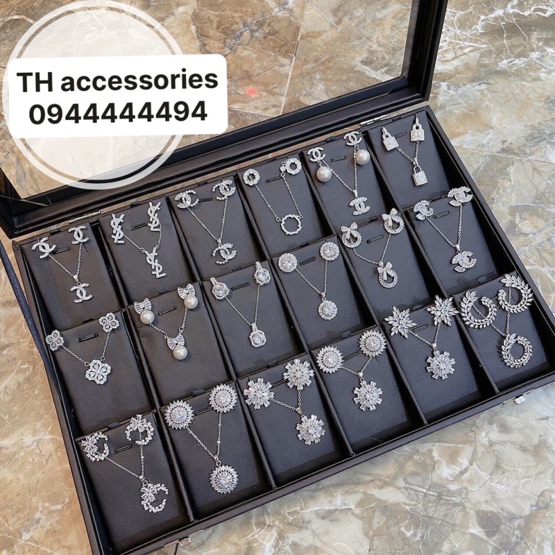 Tổng hợp các mẫu bộ trang sức khuyên tai + vòng cổ xi bạch kim cao cấp loại 1 đính đá KC nhân tạo lấp lánh